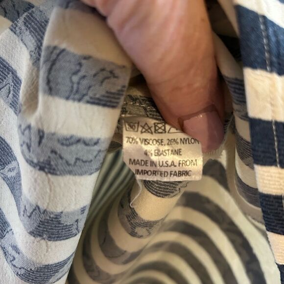 CCH Collection Nautical Navy & White Striped Collared Button Blouse SZ M - Picture 5 of 9